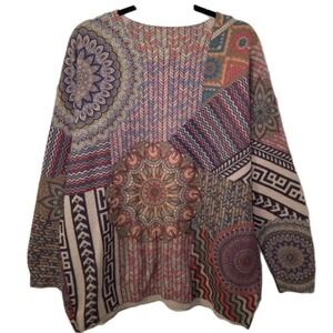 Yesno Women's Multicolor Long Sleeve Sweater Size XL Boho Hippie Eclectic Whimsy